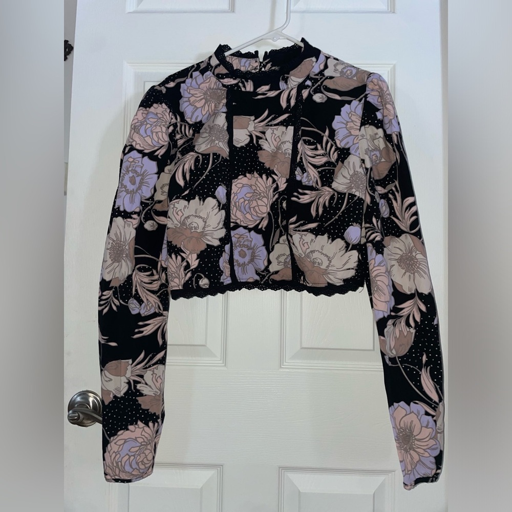 ASOS Floral Long Sleeve Cropped Top